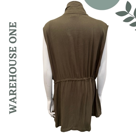🛍️3/$40 Warehouse One Sleeveless Utility Vest Khaki Green Zip Snap Front  XXXL - Picture 3 of 7